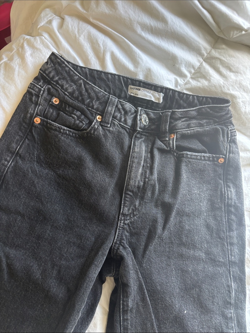 Garage Denim High-Waisted Mom Jeans in Washed Black
